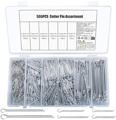 555 Pcs Cotter Pin Assortment Set, Split Pins Assorted, Cotter Pins Assorted, Retaining Spring Hitch Cotter Clips Pins, Metal Fastening Pins for Tractors Trucks Lawn Mowers Campers Repair
