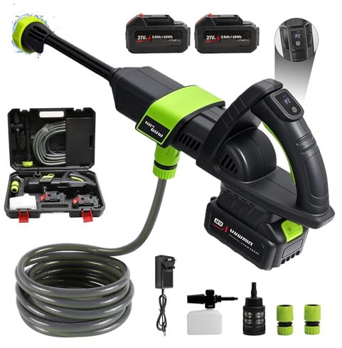 Nettoyeur Haute Pression Max 120Bar, Nettoyeur Haute Pression sans Fil 1000W, Nettoyeur Haute Pression sur Batterie 3,0Ah, 6-en-1 Multi-Usage Buse, Pistolet Haute Pression pour Nettoyage et Arrosage