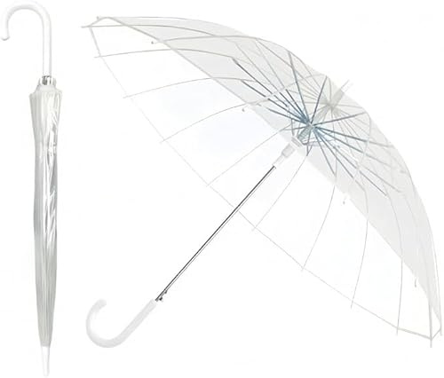 VIPOPICO Clear Bubble Umbrella – Large 40”/103cm Windproof Transparent Dome Umbrella for Rain – Wedding, Prom, Graduation & Outdoor Events – Reinforced Fiberglass for Men & Women(White 16 Rib)