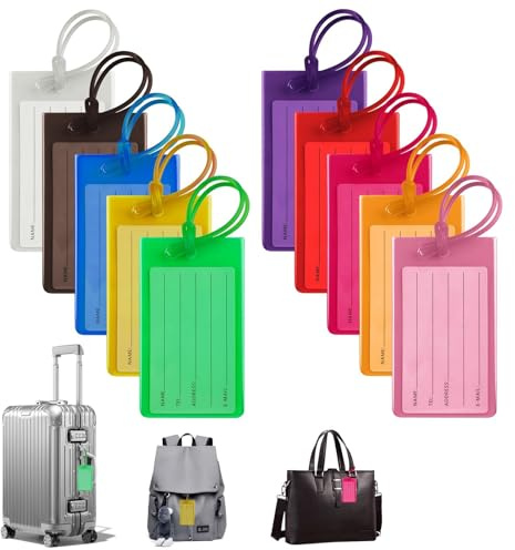10 Pièce Etiquette Valise,Etiquette Bagage avec Carte PVC Étanche, Étiquette Valise Avion, Porte Nom Valise pour Sac de Voyage, Sacs à Dos(10 Couleurs)