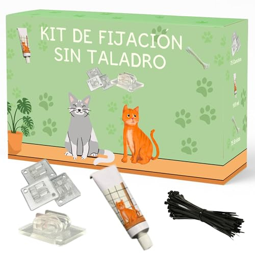 VartAMZ® - Kit de Fijación sin Taladro para Red Gatos Terraza | Pack 75 Ganchos + 80ml Adhesivo + 75 Bridas | Red para Gatos Terraza | Ganchos Red Gatos Extra Fuertes Anti UV