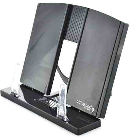 Office Box - Atril extensible para Lectura, ligero, fácil de abrir extender y guardar. Ajustable en altura, posición y anchura. Ideal para leer o mostrar, Color Negro en plástico Reciclado.