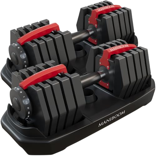 Mancuerna Ajustable 2–24 kg — Pesas Regulables de Ajuste Rápido con Base de Almacenamiento — Mancuerna Compacta para Gimnasio en Casa (2 Unidades)