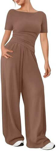 Ensemble de loungewear d'été 2 pièces pour femme, haut à manches courtes, large taille élastique et Pantalon Ensemble Femme Ete Décontracté Tenue Sport Femme Manches Courtes Survêtement avec Poches
