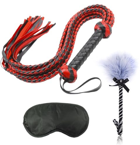 SHYUHYT Ensemble de 3 pièces for cosplay, jeux sexuels for hommes, femmes et couples, avec fouet en cuir, fouet à plumes et bandeau for les yeux