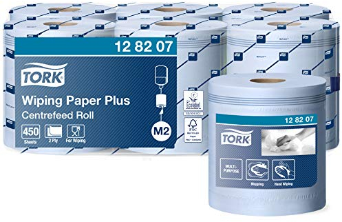 Tork 128207 Starke Mehrzweck Papierwischtücher für das M2 Innenabrollung Spendersystem / 2-lagiges stabiles Papier in Blau, 6 x 157.5 Meter