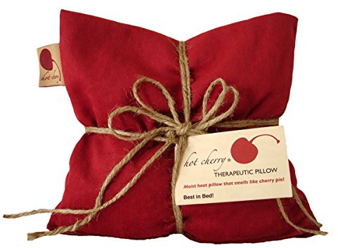 Square Red Denim Cherry Pit-Stone Pillow, Microwavable Hot/Cold Compress, Sustainable Heating Pad, Moist Heat, Muscle Joint Pain Relief, Gift