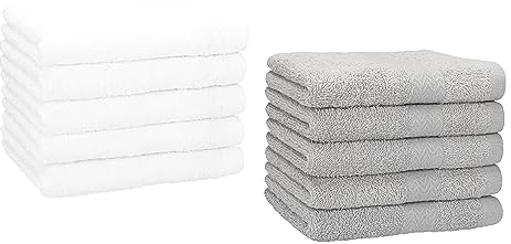 Betz 10 Stück Gästehandtücher Premium 100% Baumwolle Gästetuch-Set 30x50 cm Farbe weiß und Silbergrau