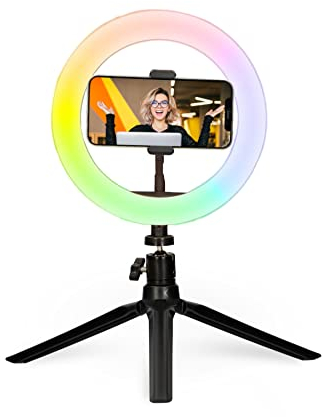 KSIX Aro de Luz Trípode sobremesa Regulable.15 Colores y Efectos. Anillo de Luz Led para Móvil, 3 Temperaturas de Luz y 10 Intensidades de Brillo. Ring Light para TIK Tok, Fotografía, Selfie.