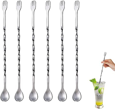 Cucchiaio Per Mescolare a Spirale In 6 Pezzi, Cucchiaio Per Mescolare Per Cocktail, Cucchiaio Per Mescolare Con Manico a Spirale Con Forchetta, Adatto Per Cucchiai Per Mescolare La Casa e Il Bar