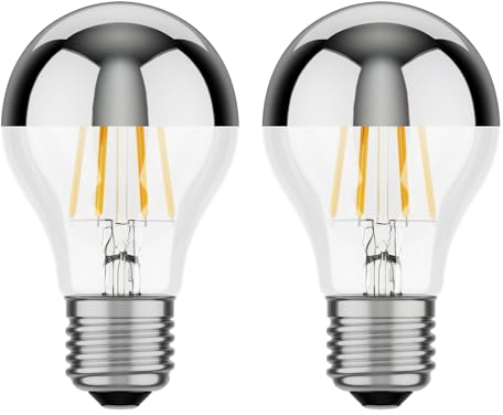 ledscom.de 2 piezas bombilla LED E27, A60, blanco (3900 K), 6,6 W, 646lm, espejo de cabeza (plateado)