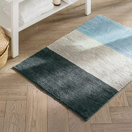 KARAT Badteppich Horizont - rutschsicher & schnelltrocknend - Badezimmerteppich Badematte Duschvorleger (Dunkelgrau/Silbergrau/Blaugrau, 50 x 80 cm)