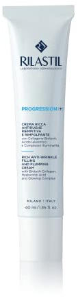 Rilastil Progression Plus, Crema Ricca Antirughe Riempitiva e Rimpolpante, Trattamento Rughe Marcate, Antiaging, Rimpolpante per Pelli Mature con Collagen, Acido Ialuronico, Confezione da 40 ml