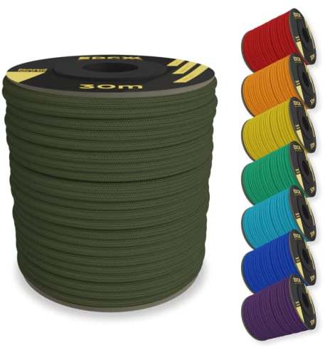 EDCX 4 mm Nylon Paracord 550 30 m (100 Fuß) – Typ III, 100% Nylonseil, 7-strängiges Seil, 4 mm Nylonseil in Volltonfarben (Army Green, 30 m)