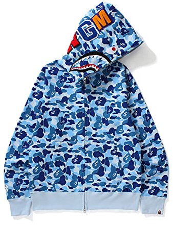 HEZEHAI - Chaqueta con capucha y cremallera completa de camuflaje de mandíbula de tiburón para adultos, Azul, S