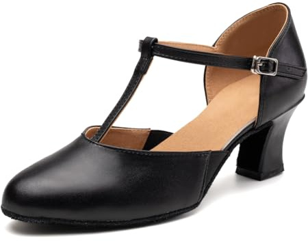 RUYBOZRY Scarpe da Ballo Latino Donna Punta Chiusa Salsa Carattere Standard Scarpe Ballo da Sala Suola Scamosciata con Tacco di 6cm Nero EU 37.5