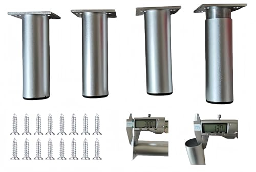PUTOAHAO 4 Möbelfüße Verstellbar,Schrankbeine Aluminiumlegierung(Dia 38mm),Möbelfuß Höhenverstellbar(0-15mm),Dicke Rohrwand Möbelfuss für TV-Schrank,Badezimmer,Küche,DIY Tisch (silbrig, 6cm)