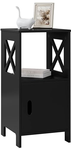 WOLTU Comodino Stretto per Camera da Letto, Tavolino da Salotto Piccolo, Con 1 Vano Aperto e 1 Vano Nascosto, per Cameretta e Soggiorno, in MDF, 30x30x60cm, Nero