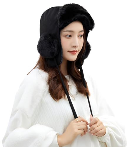 TCNGKIJIUK Chapka d'hiver Femmes Filles Chapeau de Trappeur en Peluche Chapeau d'aviateur Chaud avec Cache-Oreilles Chapeau de Chasse Russe Mignon Anti Vent pour Ski Cyclisme Alpinisme
