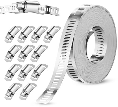 GlasFlength Schlauchschellen Edelstahl, 5M Rohrschellen 304 Edelstahl Einstellbare Schlauchklemmen Schellen mit 12 Stück Schraube Klemme (5M+12)