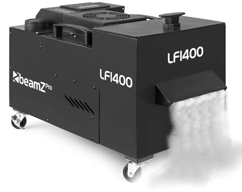 Beamz Professional LF1400 - Máquina de Humo bajo de 1400W sin CO₂ ni Hielo seco, Salida 200 m³/min, DMX, Pantalla Digital, depósito 3.8L, Mando Incluido, Niebla Continua Profesional