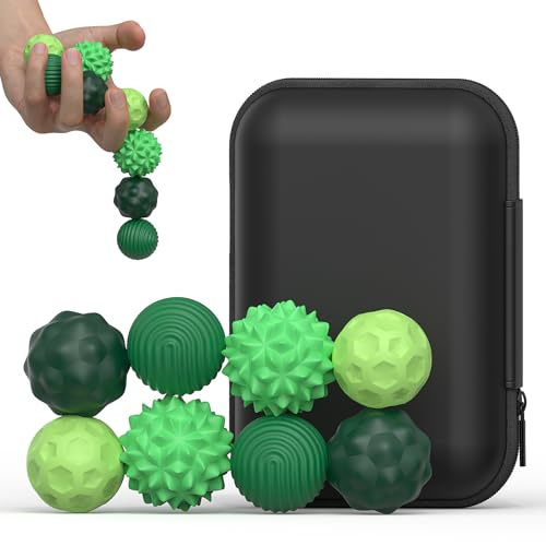 8PCS Balls Fidget Toys, Texture Tactile Sensory Balls | Balls with Silicone Shell, Stress Anxiety Relief Sensory Toys for Fingers Hands for Adults & Teens with Autism (L Green)