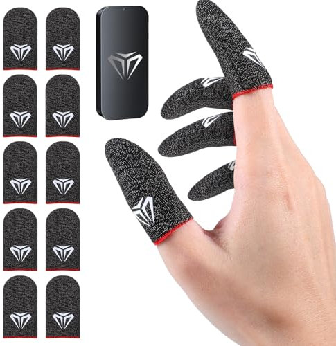Gjinxi 10pcs Thumb Sleeves for Gaming Fingerschutz Daumenhülle Silberfaser Schweißfeste Fingerhüllen Mobile Gaming Finger Sleeves mit Metallbox Fingerhandschuhe Daumenhülsen für Mobilgerät Touchscreen