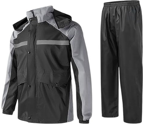 Generisch 2025 Tuta antipioggia da uomo Riflettente Giacca Pantaloni Outdoor Ciclismo Moto Impermeabile con Papillon da uomo, grigio., XXL