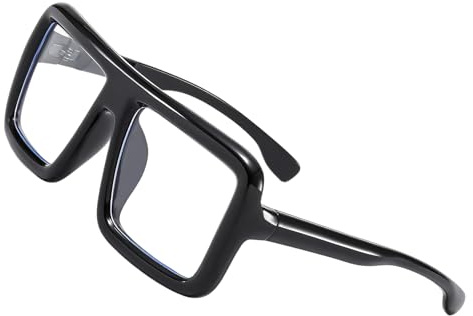 wilcractk Lunettes Loupe Grande Monture Carrée Noire Unisexe Anti Lumière Bleue Design Moderne Élégant Protection Yeux Pour Défilé De Mode Et Accessoires Quotidiens