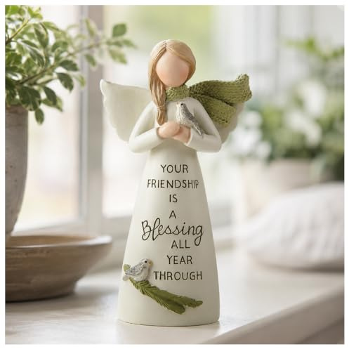 Friendship Blessing Angel Figurine, Mini Guardian Angel Statue with Bird | Christian Gift for Women, Spiritual Home Decor, Best Friend Keepsake for Birthday, Christmas, Mother’s Day