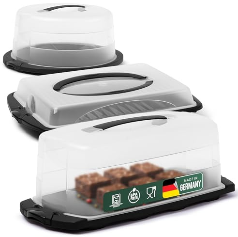 Novaliv Set di 3 scatole per il trasporto di torte, rotonde, rettangolari e rettangolari, con coperchio, per torte, dessert, feste, per il trasporto di torte, per feste