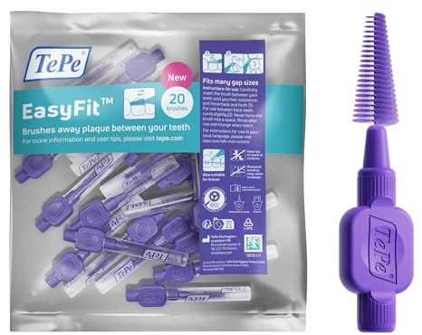 TePe EasyFit Mellanrumsborste, Lila, Strl M/L, 20-pack | Enkelt sätt att komma igång med att borsta bort plack, Konisk form som passar olika mellanrum,Medelstora till stora mellanrum