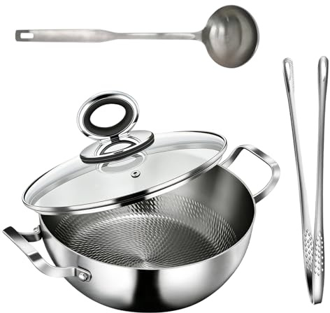 Titanium Pro stekpanna med lock, soppgryta av hamrad titan, dubbla handtag, platt non-stick-soppgryta, stekpanna med hög kant, stekpanna kompatibel med induktion och alla typer av spisar (28 cm)