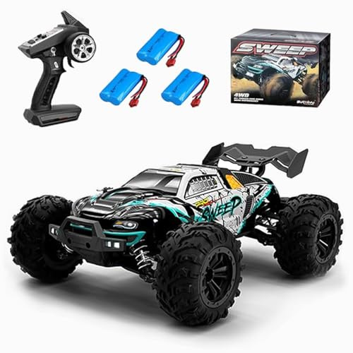 Ledovan 70 km/h borstlös, fjärrstyrd bil, vuxna, 4WD RC lastbil med ljus, 1/16 hög hastighet, off-road, vattentät lastbil, 3 batterier (blå)