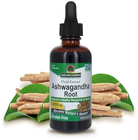Nature's Answer Ashwagandha Root | Herbal Supplement Maintain Healthy Immune Function | Supports Body Against Stress | Gluten-Free, Alcohol-Free & Vegan 2oz