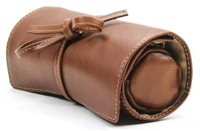 Tony Perotti Womens Italian Cow Leather Premium Combination Jewelry Roll with Tie Closure in Cognac