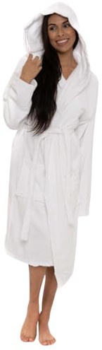 Style It Up Unisex Hooded Cotton Terry Bath Robe Dressing Gown – Soft Warm Towelling Spa Robe with Belt & Pockets (WHITE, S)