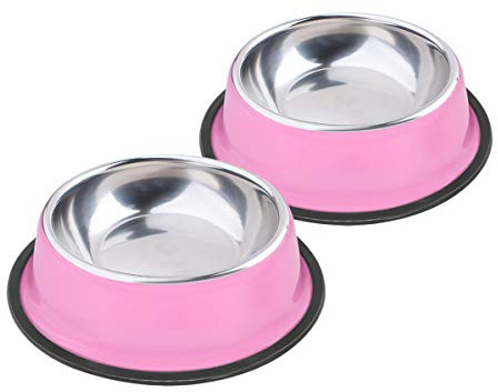 Soleebee Rosa Ciotole per Animali Antiscivolo in Acciaio Inox per Piccolo Cani e Gatti Set di 2 (200ML)