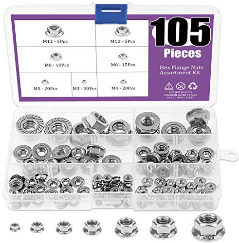 Swpeet - Juego de tuercas hexagonales de acero inoxidable 304, 7 tamaños M3, M4, M5, M6, M8, M10 y M12 (50 unidades)