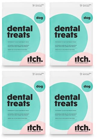 Itch - Dental Dog Treats - Grain- Free, Dental Care Dog Treats With Peppermint, Activated Charcoal and Green Tea Extract for Oral Hygiene - Made in the UK - 4-Pack