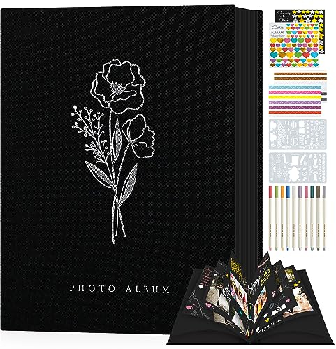 Lanpn Fotobuch zum Selbstgestalten 80 Schwarze Seiten, Leinen DIY Scrapbook Album mit 10 Metall Stifte als Geschenk zum Hochzeitstag, Weihnachte, Geburtstag Freunde und Familie (Schwarz, 22,5x29,5cm)