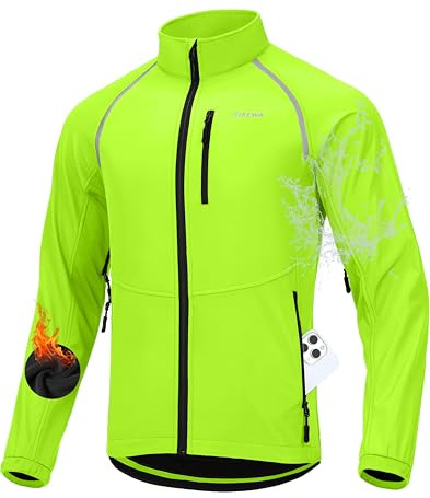 Men's Winter Cycling Jackets Thermal Warm Water Resistant Bike Running Windproof Fleece Cold Weather Mountain Biking Bicycle Riding Gear(Fluorescent Yellow,XL)