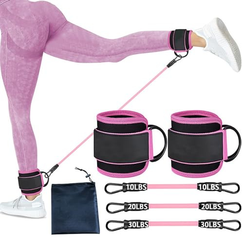 Yolispa Set di Elastico Fasce di Resistenza, Elastici Fitness Set con Cinghie per Caviglia, 3 Resistance Band, Esercizi per Gambe e Glutei per Donne, Straps Palestra Donna per Casa, Yoga, Pilates