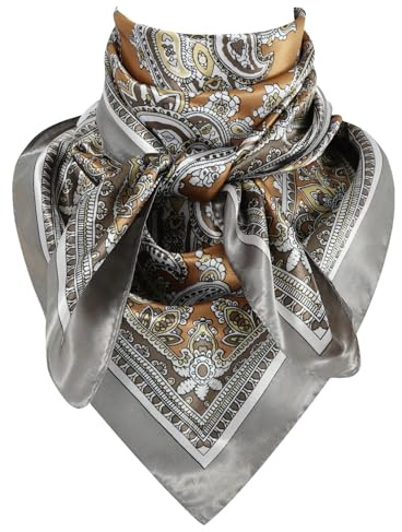DAMILY 90 x 90 cm Wild Rag Cowboy-Schals für Herren, Großes Rancher-Halstuch mit seidenartigem Gefühl, Übergroßes Western-Bandana (Grau)