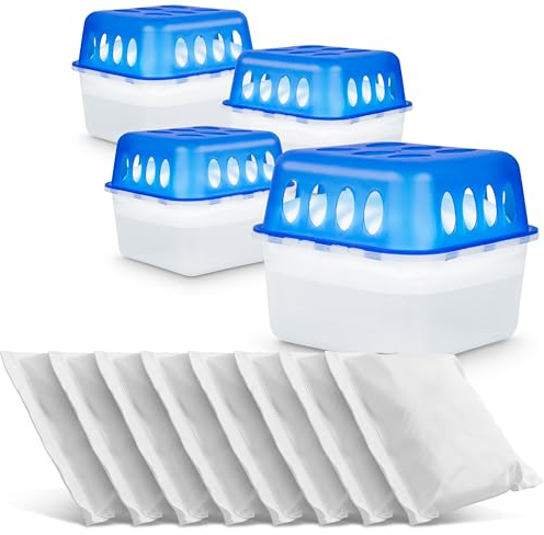 Koopmann® 4x Luftentfeuchter ohne Strom - Raumentfeuchter mit 8 x 400g Nachfüllpacks Granulat für Küche, Bad & Wohnzimmer - Schimmel- und Geruchsschutz (4X Luftentfeuchter)