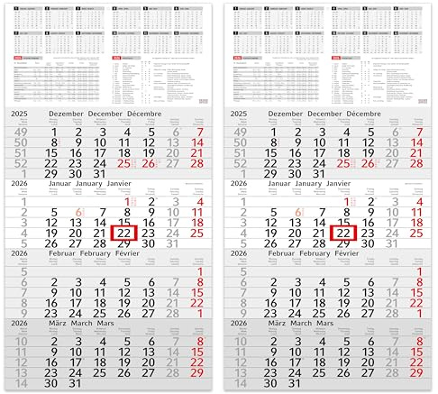 Calendario de pared de 4 meses 2026 con deslizador - INFO Calendario 2025 de pared 30 x 50 cm grande - Calendario de oficina | con vacaciones escolares, festivos y resumen anual ((2 PIEZAS) INFO 4
