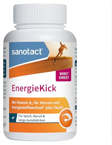 sanotact EnergieKick Dose (40 Kapseln) • Energie Kapseln als Energie Booster • Koffeintabletten mit Taurin & Vitamin B2 • Wachmacher bei Müdigkeit & für mehr Energie • 100% Vegan