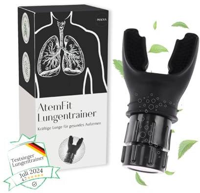 Makya – AtemFit Lungentrainer & Breathing Trainer – Schwarz – Atemübungsgerät zur Lungenreinigung & Regeneration – Perfekt für Raucher & Ex-Raucher – Anpassbarer Widerstand – Starke & gesunde Lunge