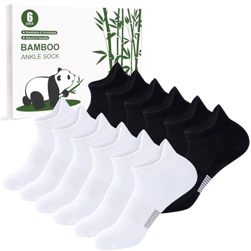 inaWarm Lot de 6 paires de chaussettes de sport respirantes en bambou pour femme, chaussettes de running basses avec coffret cadeau Noir et blanc 6-8