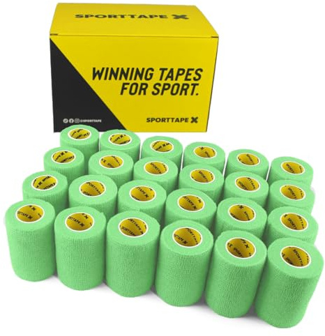 SPORTTAPE Self-Adhesive Cohesive Bandage, 24 Rolls 7.5cm x 4.5m, Mint Green | Compression & Vet Wrap for Dogs, Horses, Sports Stretch Tape for Football, Ankles, Joints, Fingers, Wrists & Sock Tape